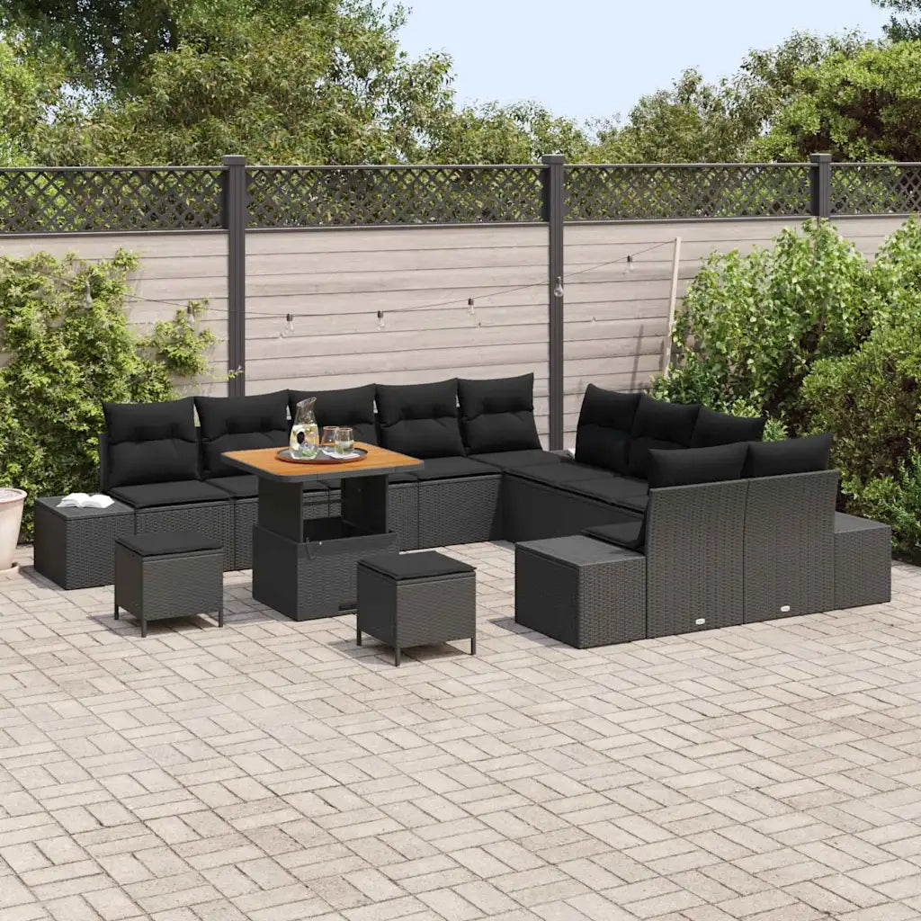 Set Divano da Giardino con cuscino 13 pcs Nero polyrattan 3362839