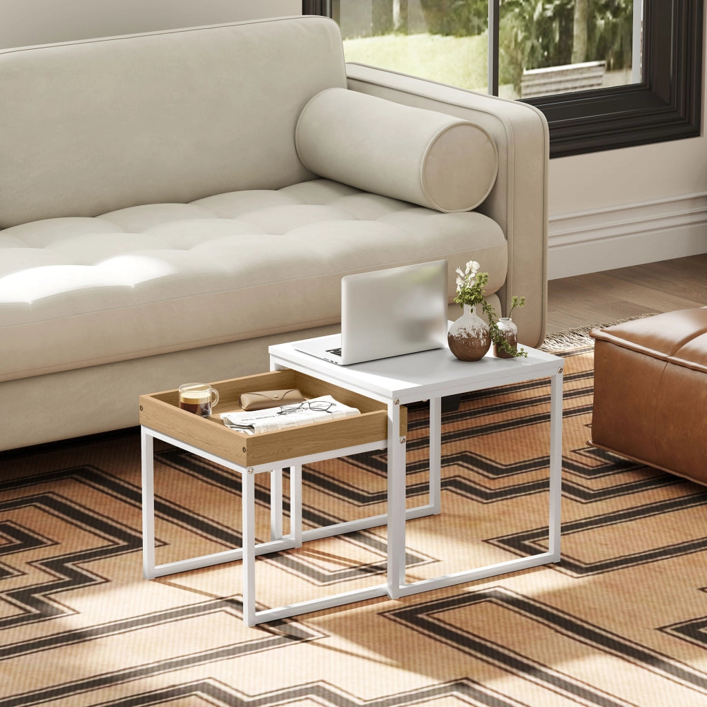 Tavolino da caff¨¨ nido 2 pezzi ¨C Minimal ¨C bianco e rovere