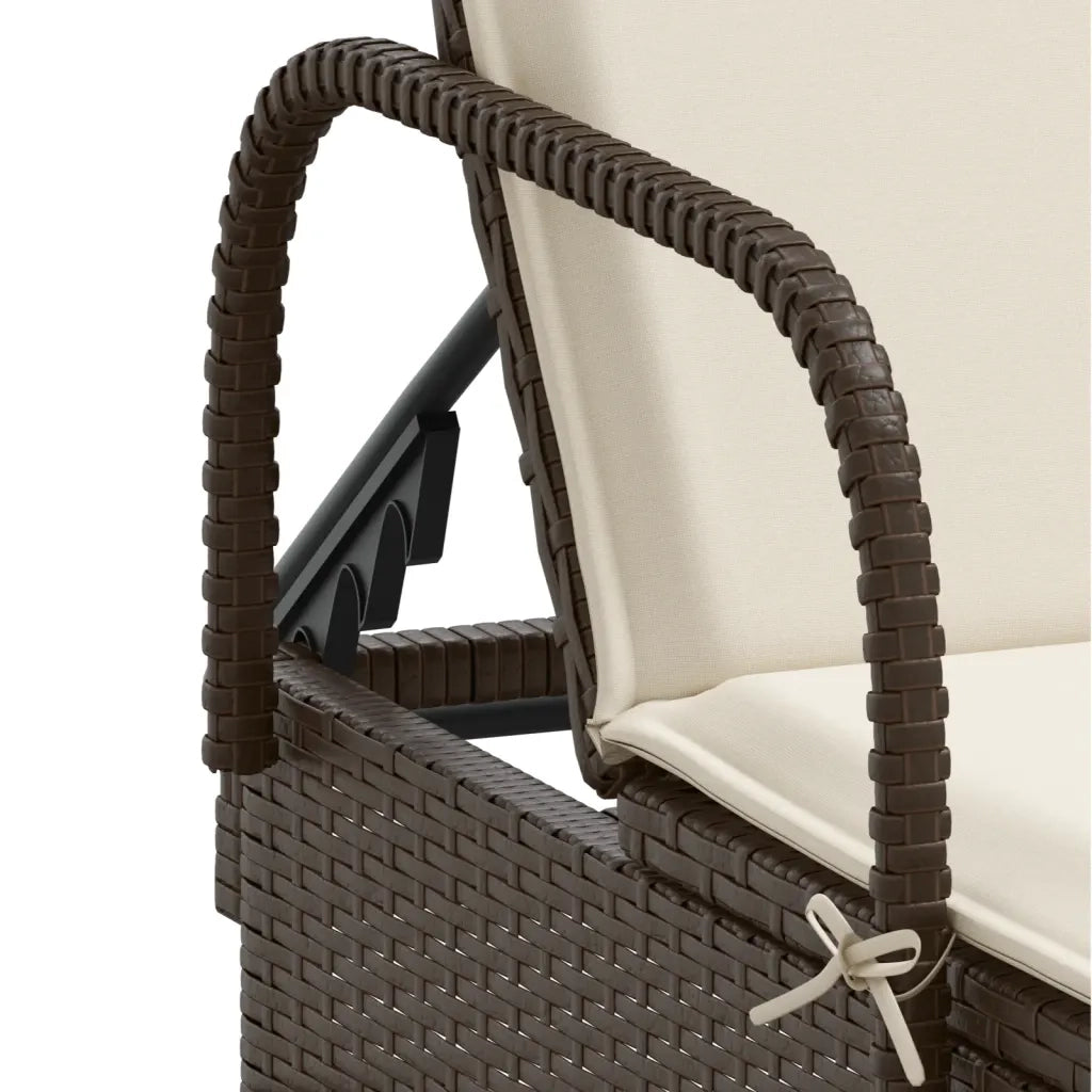 Lettino Prendisole con Ruote e Cuscino in Polyrattan Marrone 368309