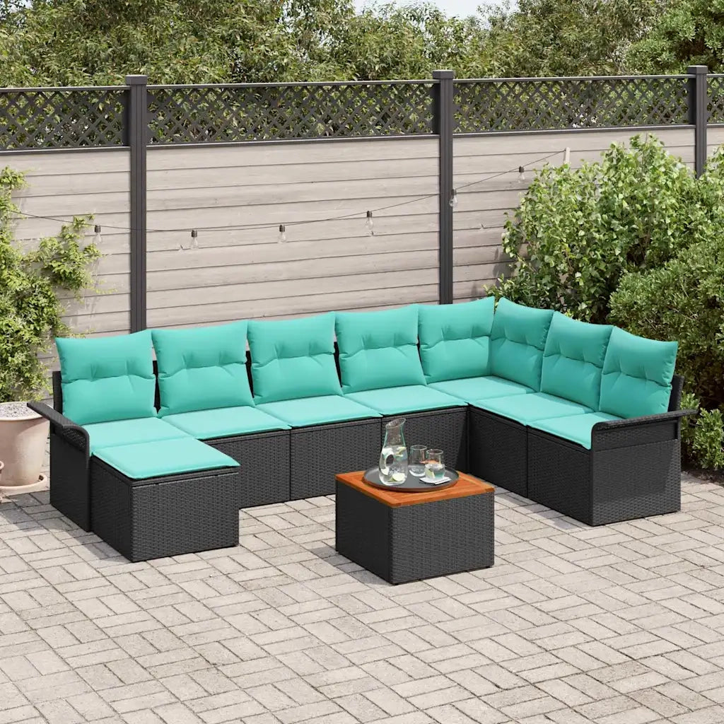 Set Divano da Giardino 9 pcs Nero e Turchese polyrattan 3356037