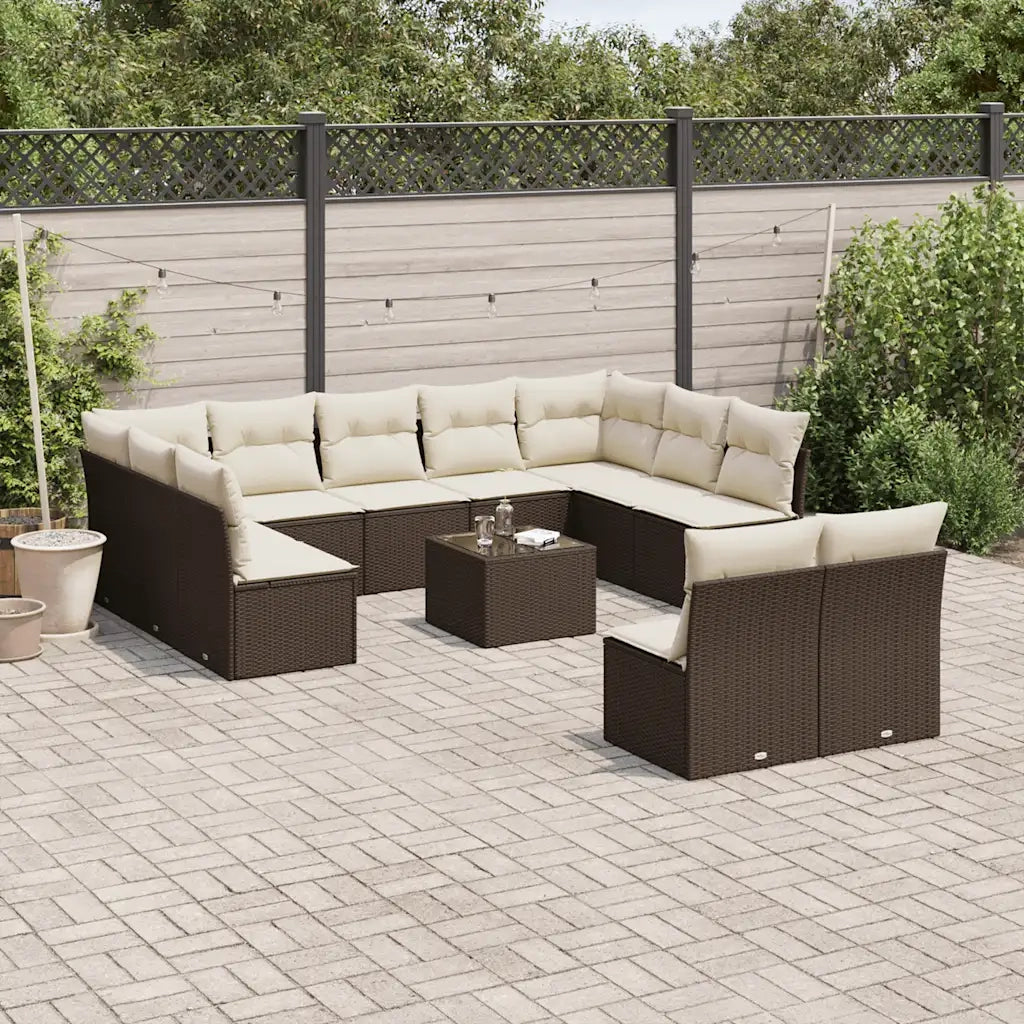 Set Divani da Giardino 12 pz con Cuscini Marrone in Polyrattan 3218363