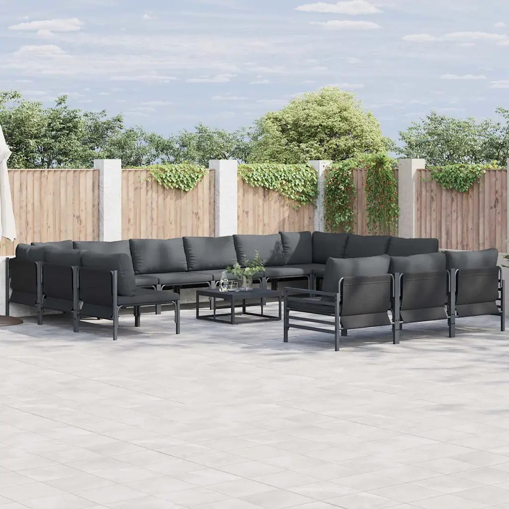 Set Divano da Giardino con cuscino 14 pcs Nero Acciaio