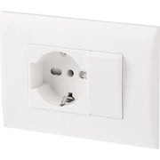 PLACCA C/SUPP PULSANTE+PRESA BIPAS SCHUKO BCO