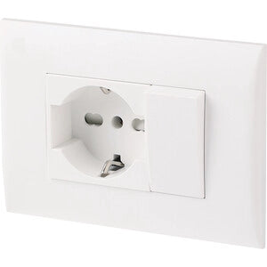 PLACCA C/SUPP PULSANTE+PRESA BIPAS SCHUKO BCO