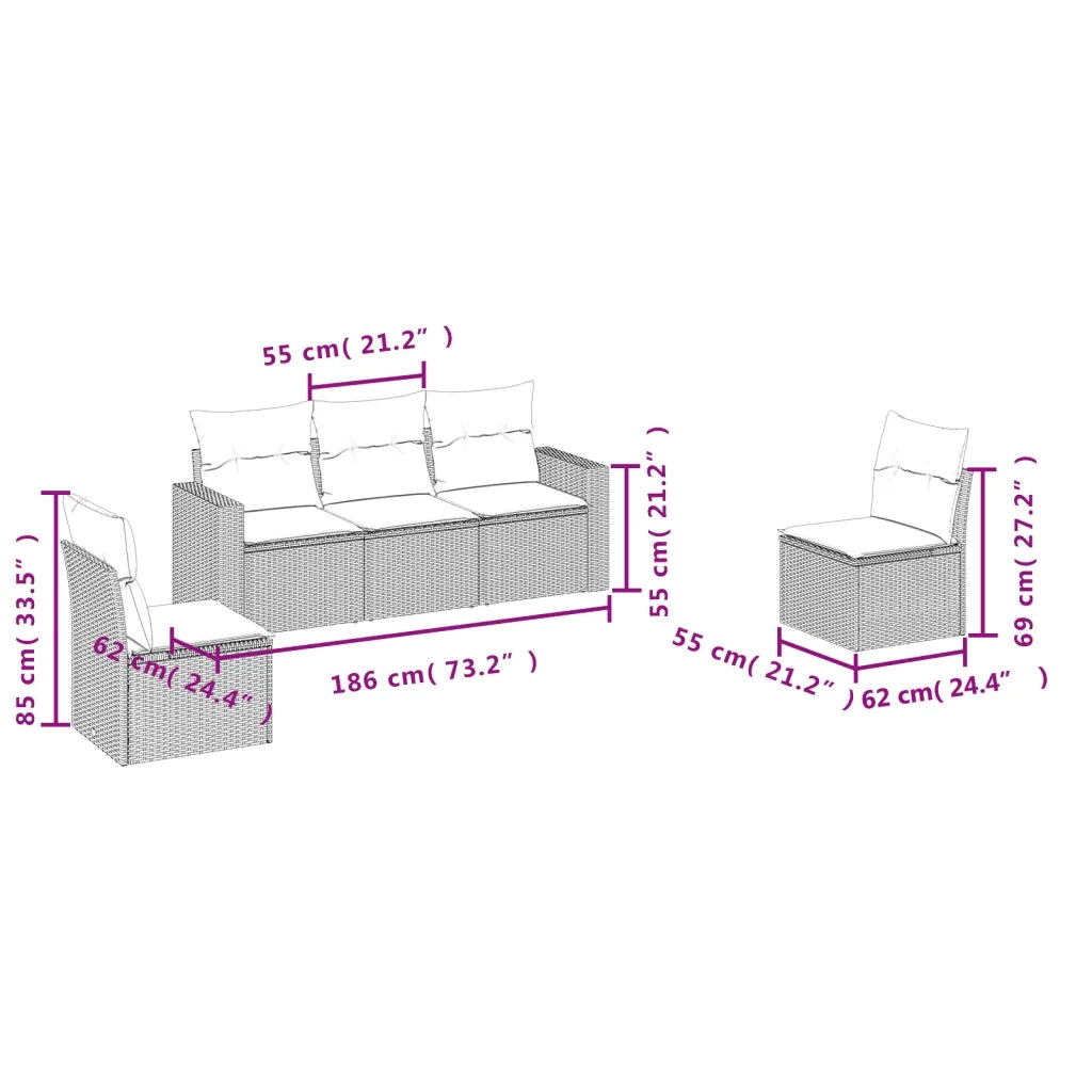 Set Divani da Giardino 5 pz con Cuscini in Polyrattan Nero 3218776