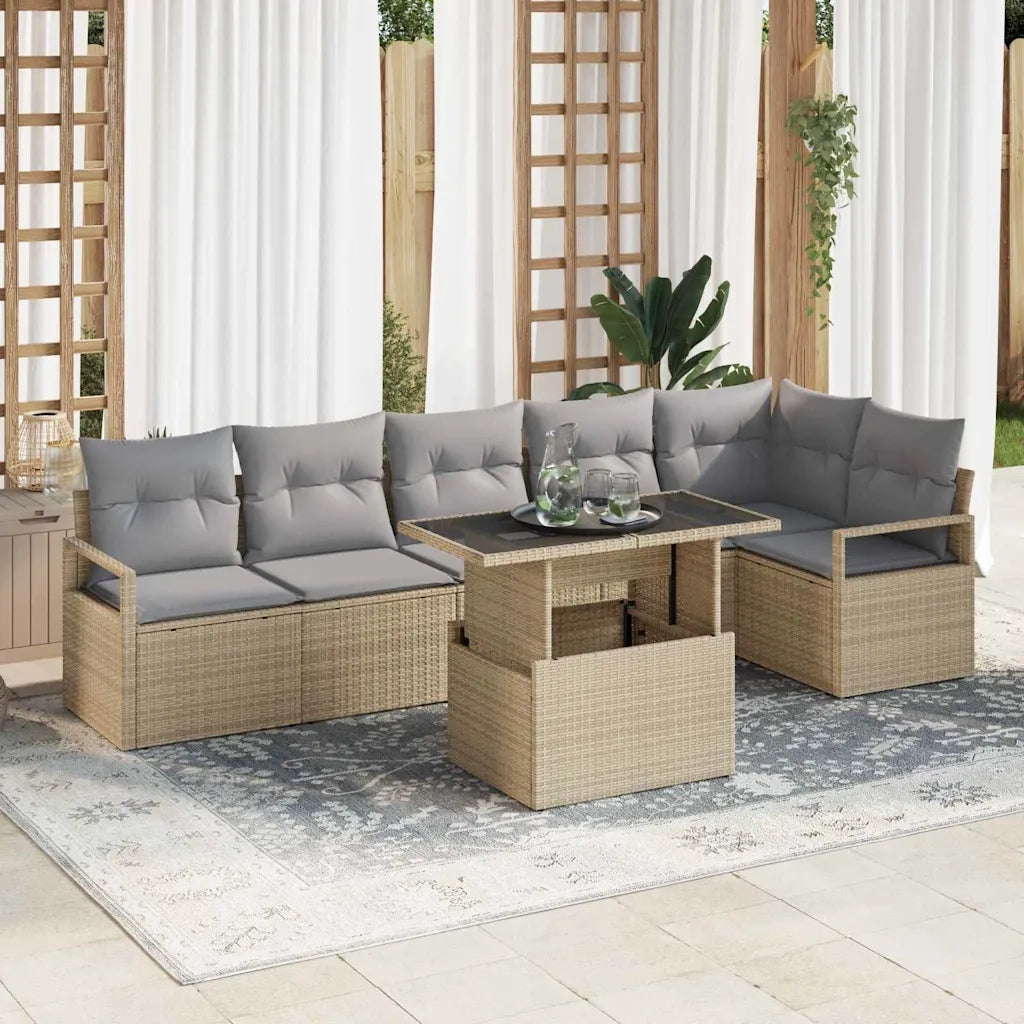 Set Divano da Giardino con cuscino 7 pcs Beige Poly Rattan 3348836