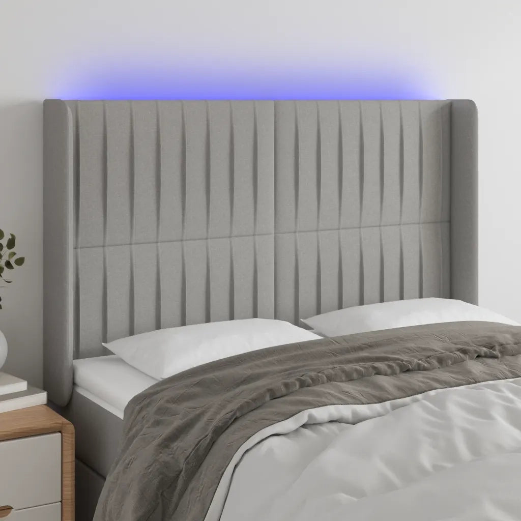 Testiera a LED-Testata con LED Grigio Chiaro 147x16x118/128 cm in Tessuto 455783