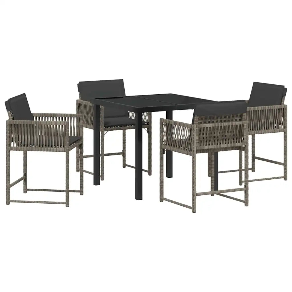 Set da Pranzo per Giardino 5 pcs Grigio polyrattan