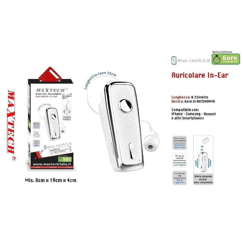 Trade Shop - Auricolare In Ear Bluetooth 5.0 Cuffia Microfono Per Smartphone Maxtech Au-bt011 -
