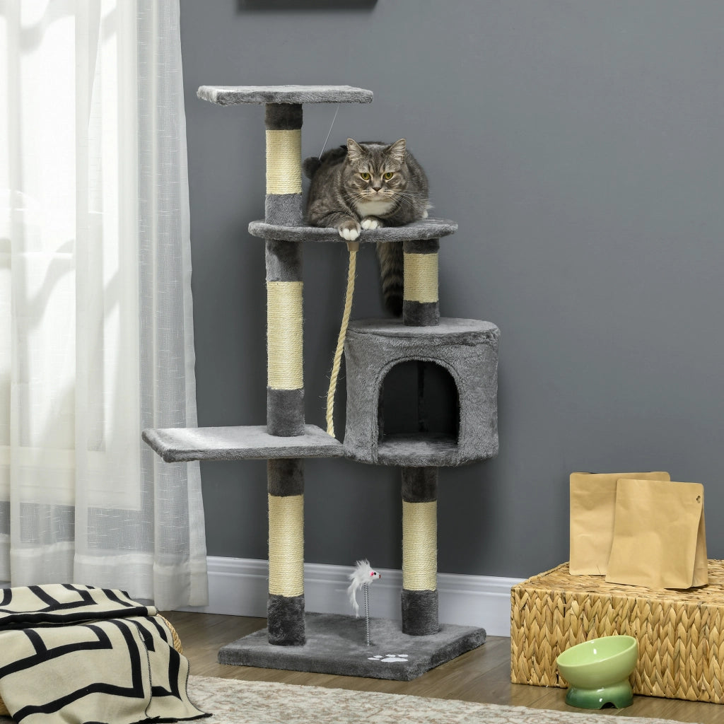 Albero per Gatti con Sisal Cuscini e Giocattoli ¨C Minimal ¨C Grigio Scuro 116 cm