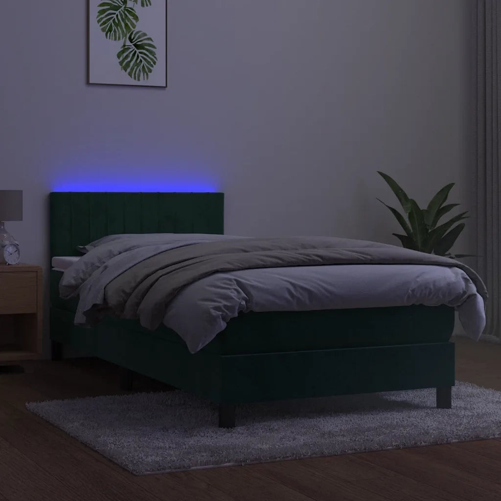 Letto a Molle con Materasso e LED Verde Scuro 90x200cm Velluto 3134504