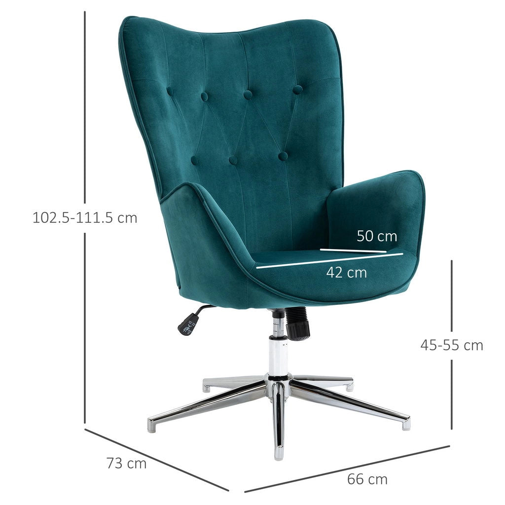 POLTRONA  IN VELLUTO GIREVOLE REGOLABILE 66X73X102-111CM COLORE BLU