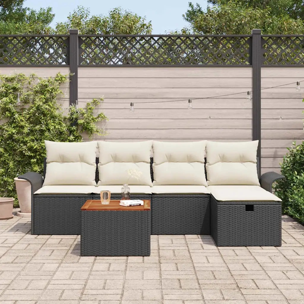 Set Divano da Giardino con cuscino 6 pcs Nero Poly Rattan 3360778