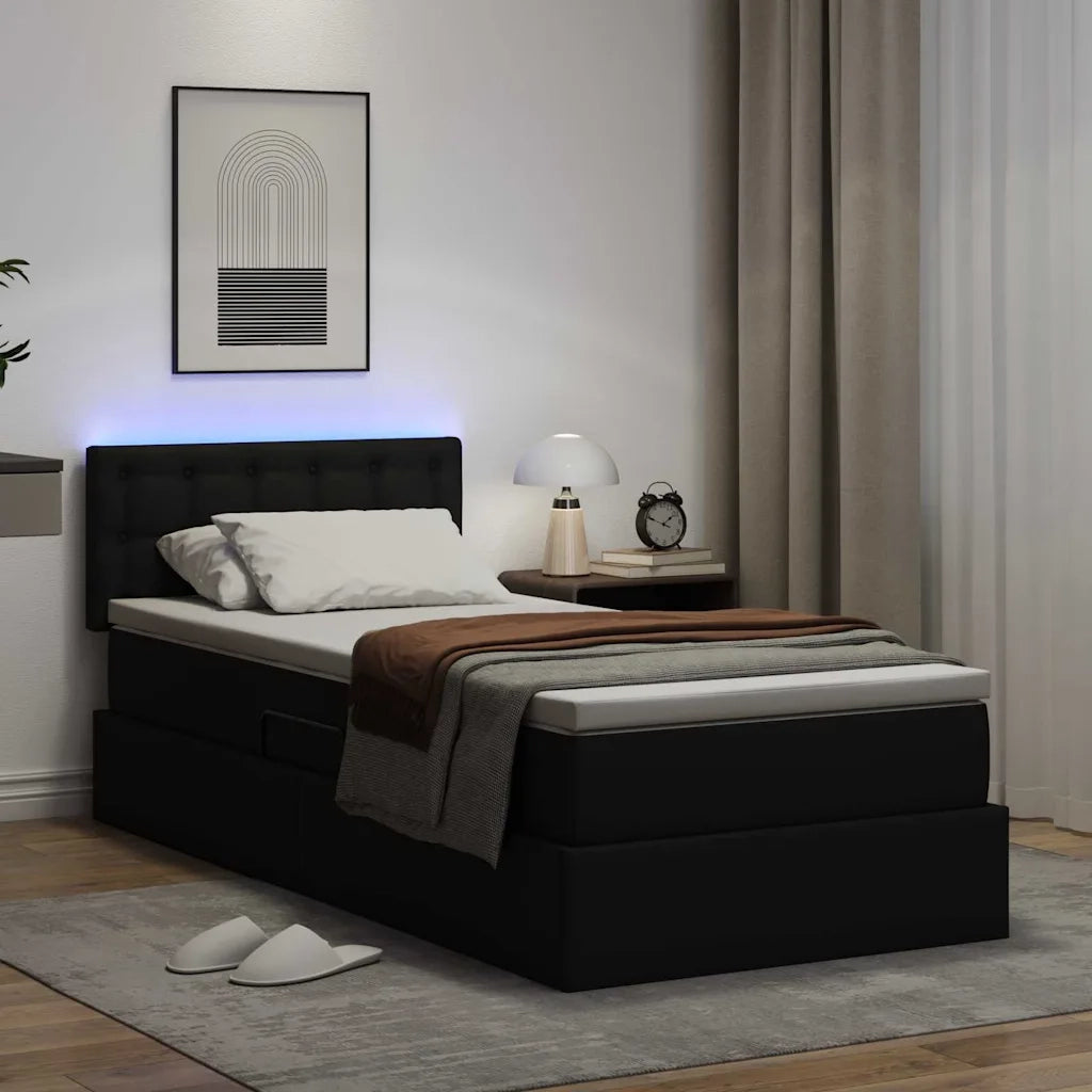 Letto con contenitore e LED Nero 90 x 190 cm Pelle Sintetica