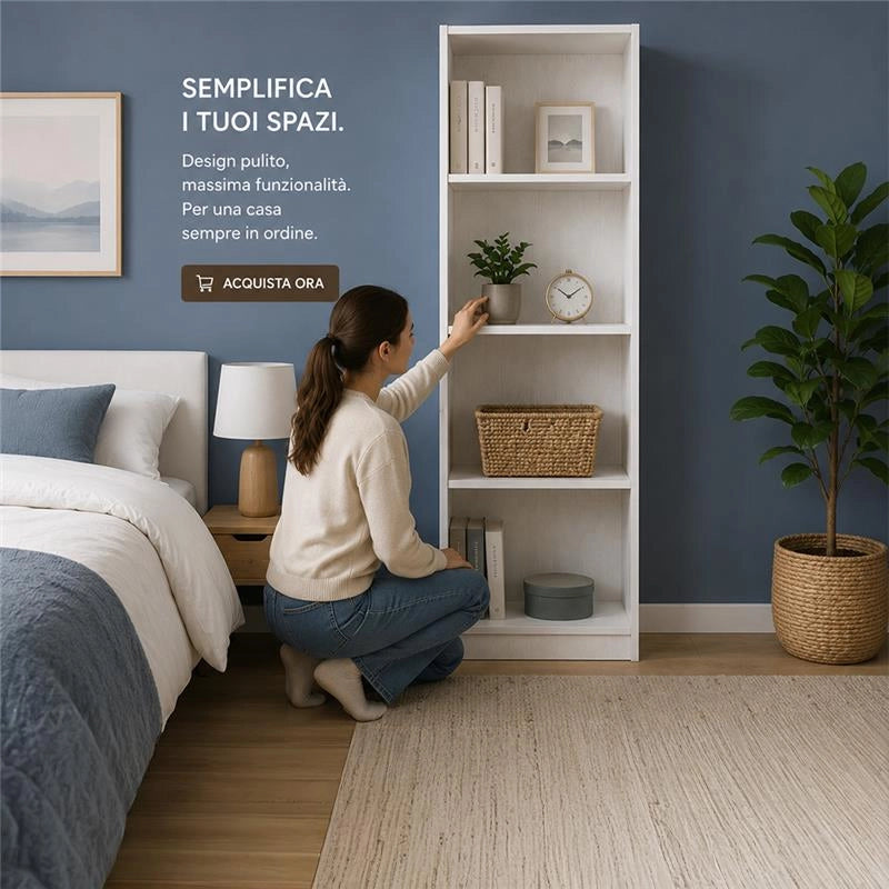 LIBRERIA MODERNA IN LEGNO BIANCO CON 4 RIPIANI DIMENSIONI 60X24X170 CM