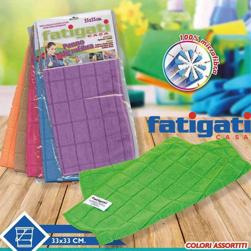 Trade Shop - Set 2 Panni In Microfibra Quadri Fatigati Multiuso Strofinacci Vari Colori 33x33 -
