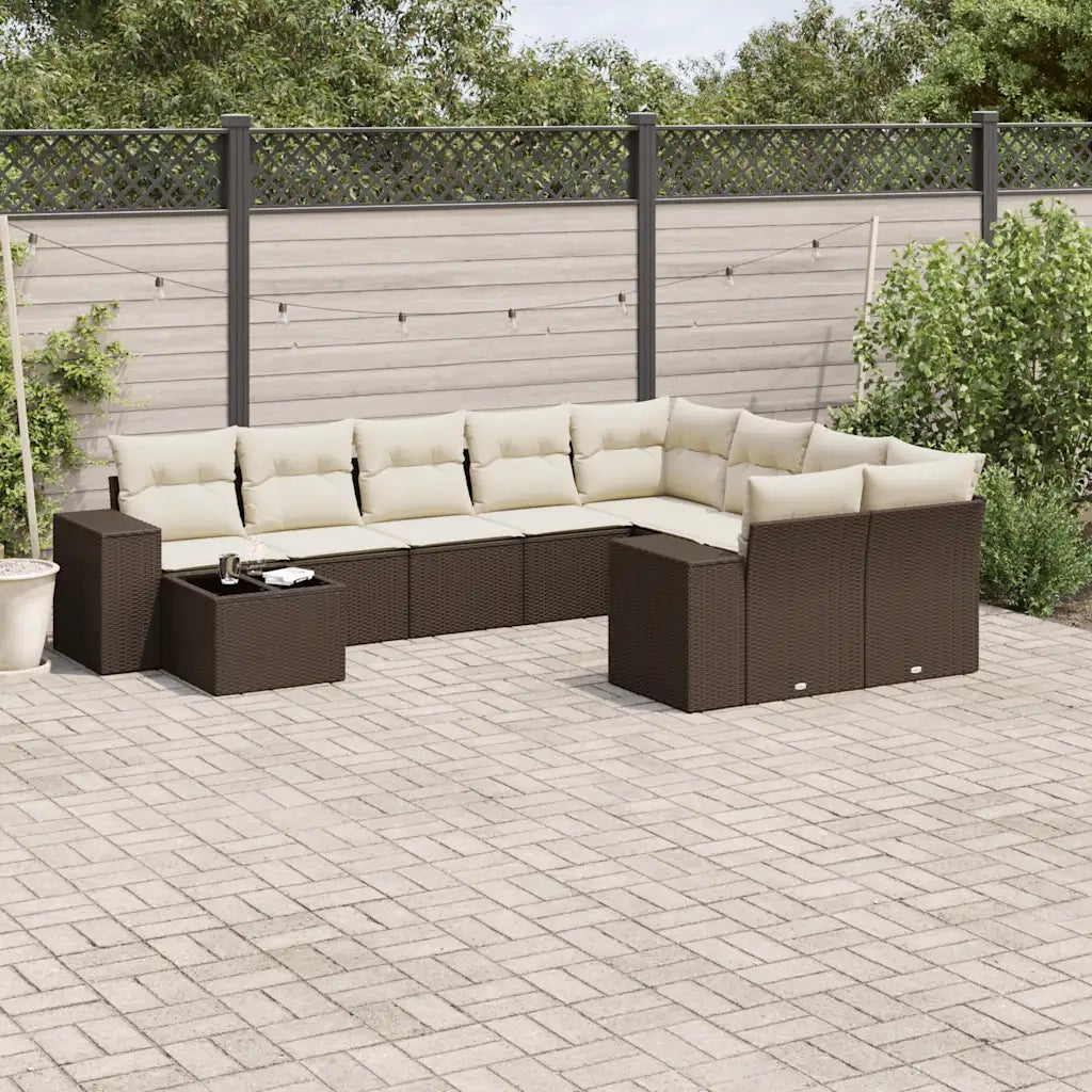 Set Divani da Giardino 10pz con Cuscini in Polyrattan Marrone 3255400
