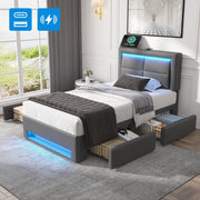 Letto Imbottito con LED e Cassetti ¨C MINIMAL ¨C Grigio, 90x200 cm