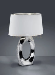 TABA LAMPADA DA TAVOLO GRANDE BASE CERAMICA ARGENTO CON PARALUME BIANCO E ARGENTO H.52CM 1 LUCE ATTACCO E27