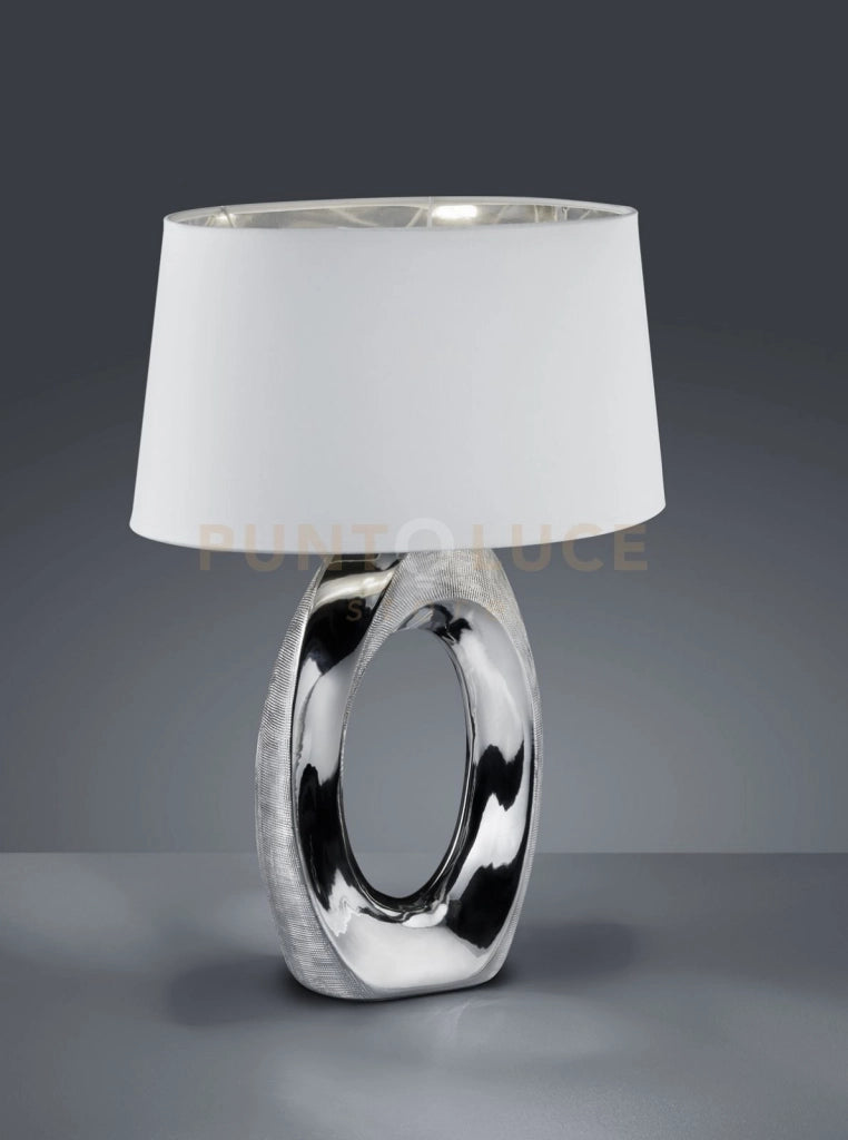 TABA LAMPADA DA TAVOLO GRANDE BASE CERAMICA ARGENTO CON PARALUME BIANCO E ARGENTO H.52CM 1 LUCE ATTACCO E27
