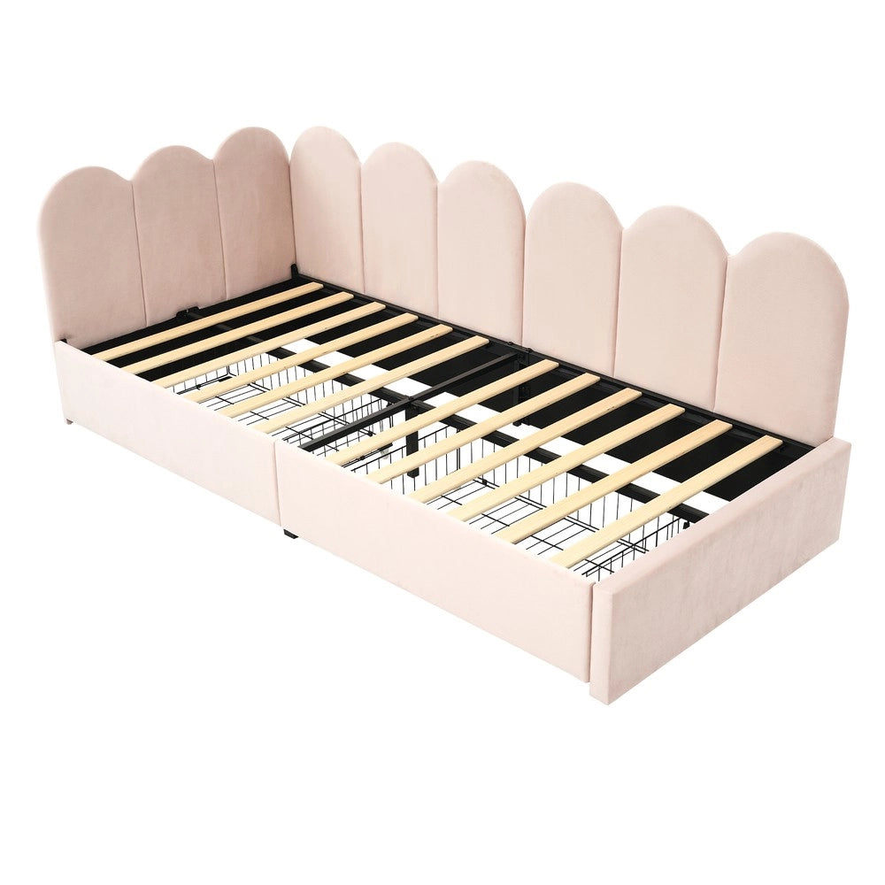 Letto Singolo Imbottito con Cassetti ¨C MINIMAL ¨C Velluto Rosa 90x200