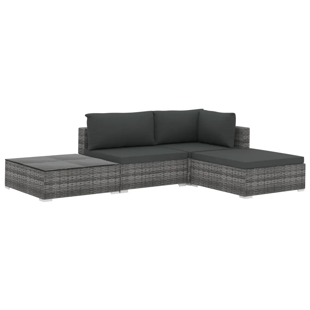 Set Divani da Giardino 4 pz con Cuscini in Polyrattan Grigio 46779