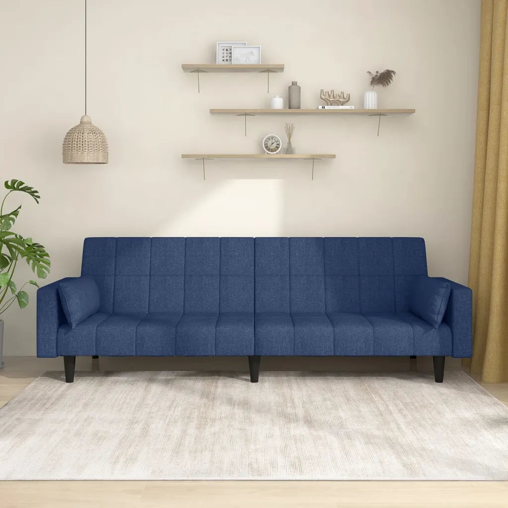 Divano Letto a 2 Posti con 2 Cuscini-Sofa Letto 2 Posti-Daybed Blu in Tessuto 623037