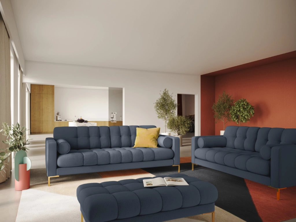 Cosmopolitan Design - Panca "Bali" 2 posti in tessuto strutturato blu scuro 