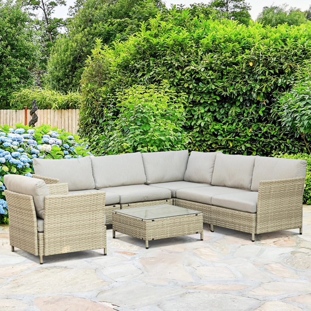Set Salotto Giardino 7 Pezzi Modulabile ¨C Xylo ¨C Polyrattan Beige con Cuscini