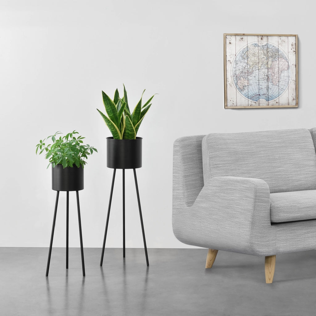 Set Dalhem di 2 Supporti Portavasi per Piante con Coprivasi in Metallo - Nero [en.casa]