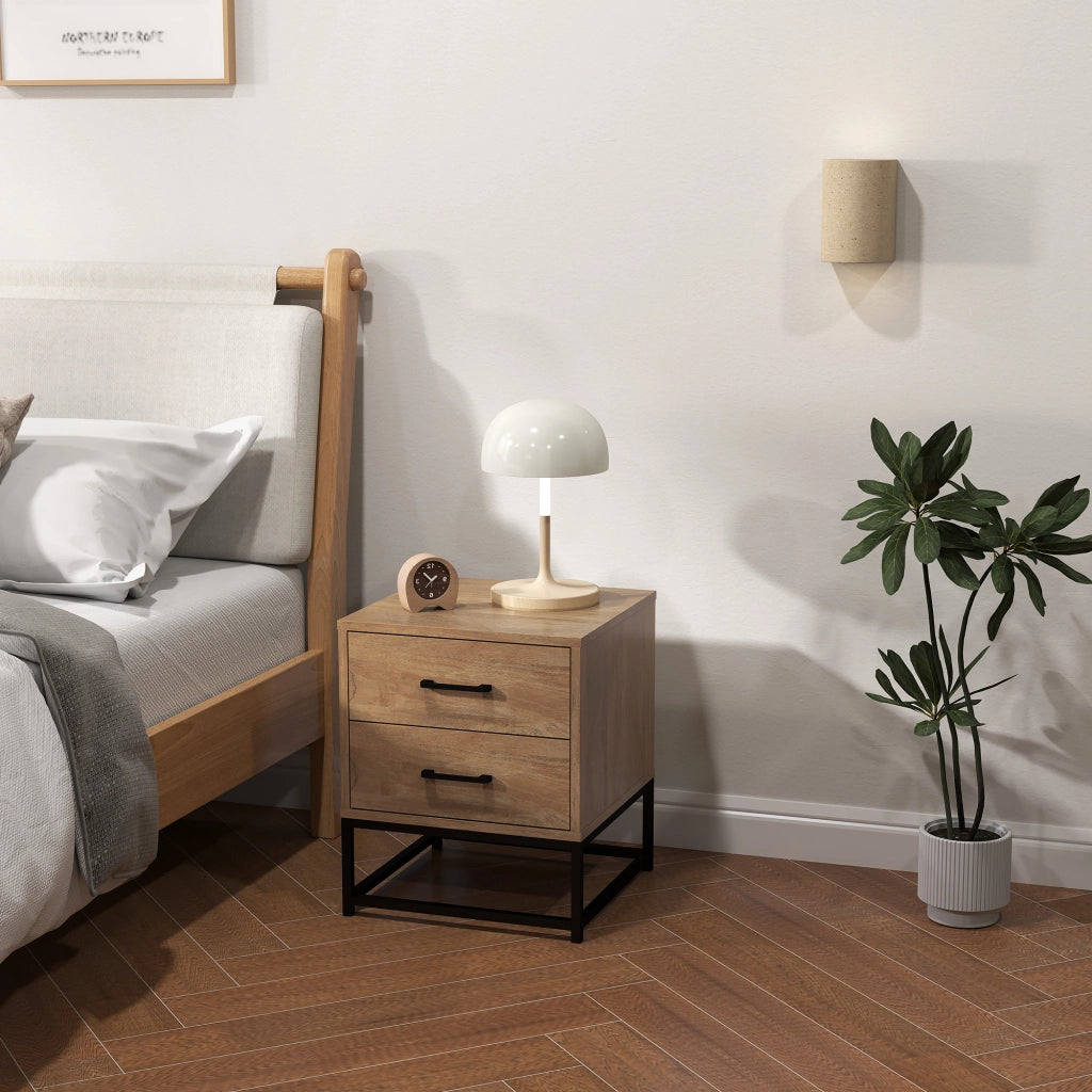 Comodino con 2 Cassetti Stile Industriale ¨C Minimal ¨C Legno e Acciaio