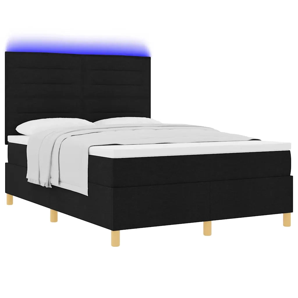 Letto a Sorgente LED con materasso Nero 140 x 200 cm Tessuto