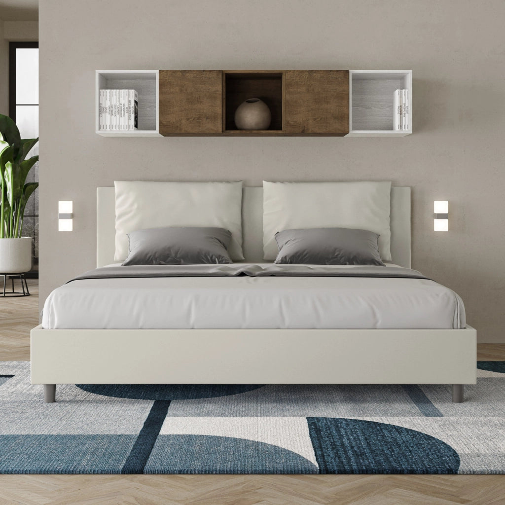 BS COM Letto senza rete imbottito 180x200 similpelle bianco