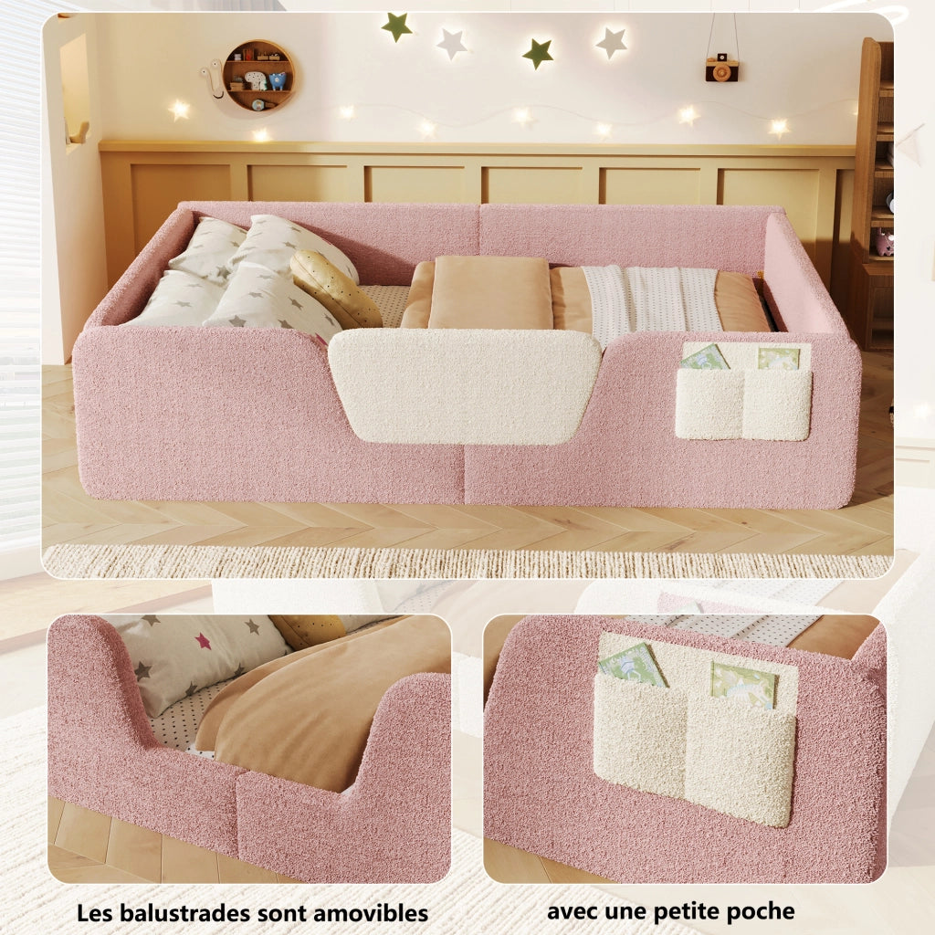 Letto con testata imbottita funzione sicurezza velluto rosa 140x190 cm