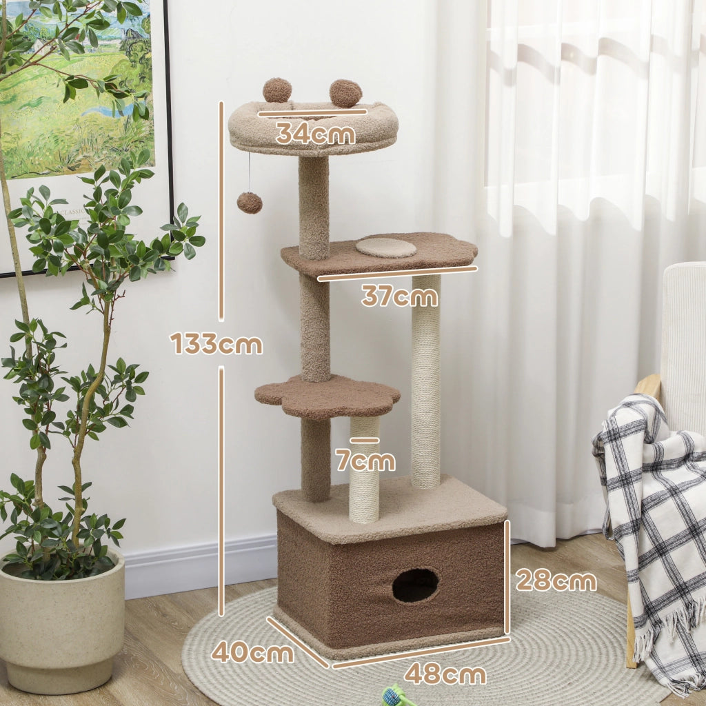 Albero tiragraffi per gatti con piattaforme e nido ¨C Minimal ¨C 133 cm