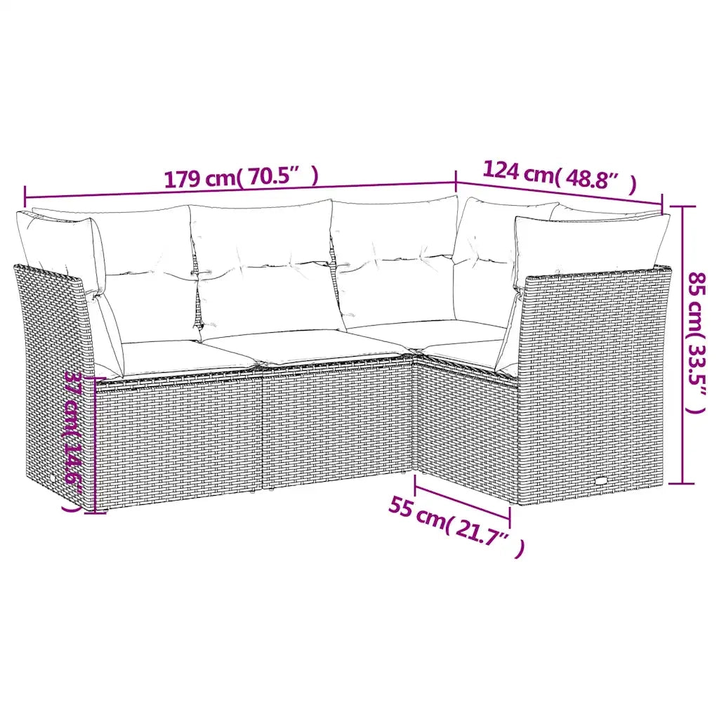 Set Divani da Giardino 4 pz con Cuscini Nero in Polyrattan