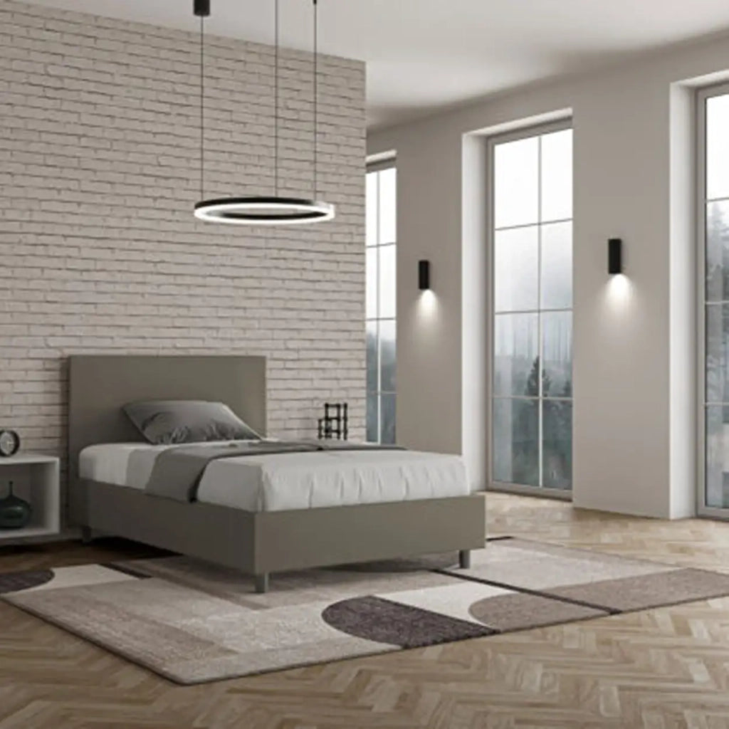 Letto una piazza e mezza con rete imbottito 120x210 similpelle cappuccino Adele