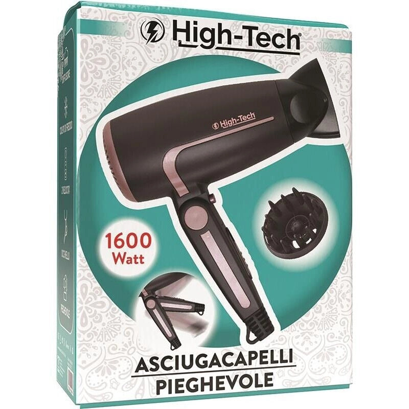 HIGH-TECH ASCIUGACAPELLI PIEGHEVOLE CON DIFFUSORE DA 1600 WATT