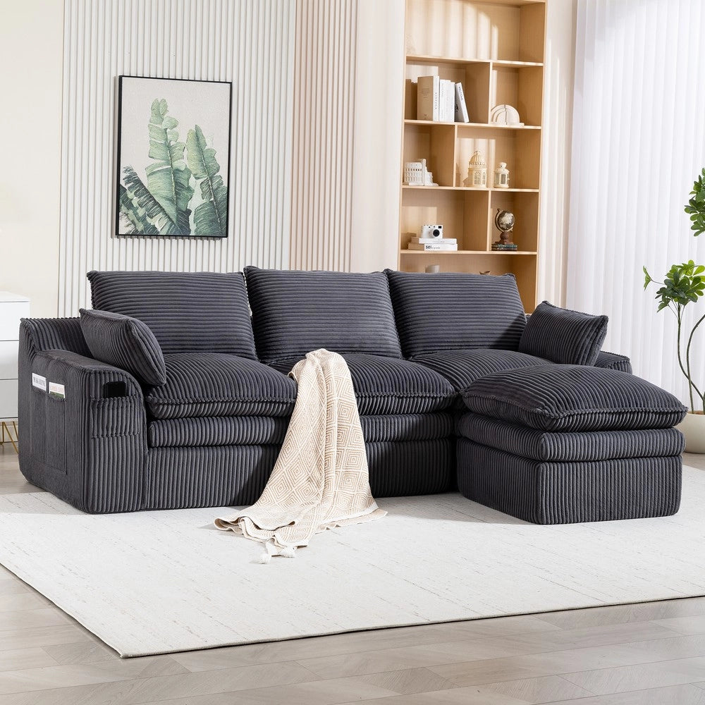 Divano modulare a 3 posti con pouf - Zephmum- Schiuma a 3 strati e nucleo a molle, grigio scuro