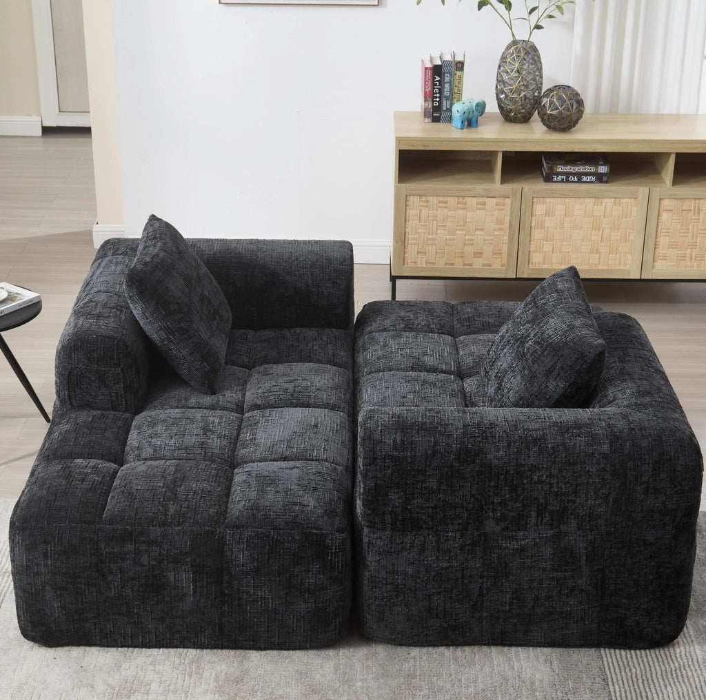 Divano componibile con chaise longue; 250x158x60 cm; chenille nero