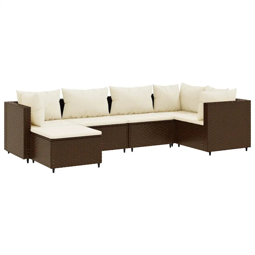 Set Mobili da Giardino 6pz con Cuscini in Polyrattan Marrone