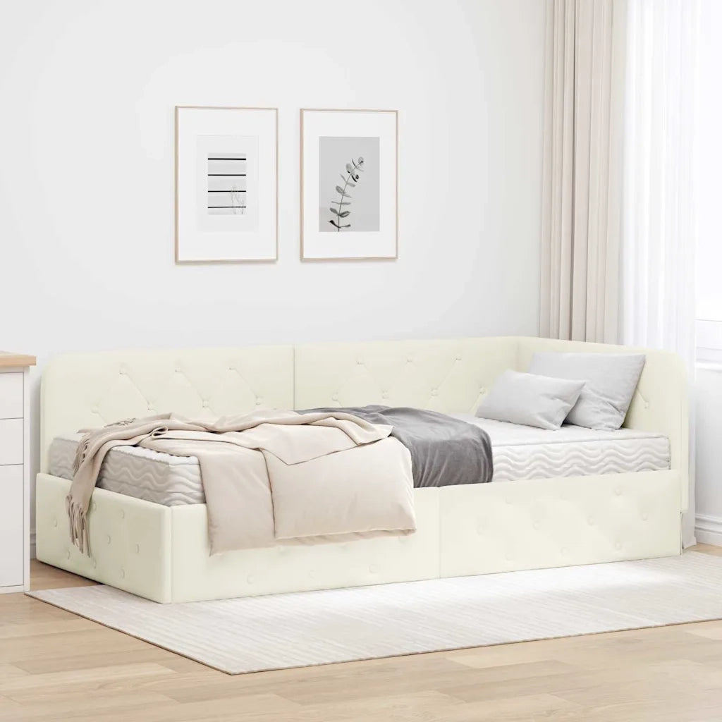 Cornice del letto ad angolo Crema 90 x 190 cm Velluto