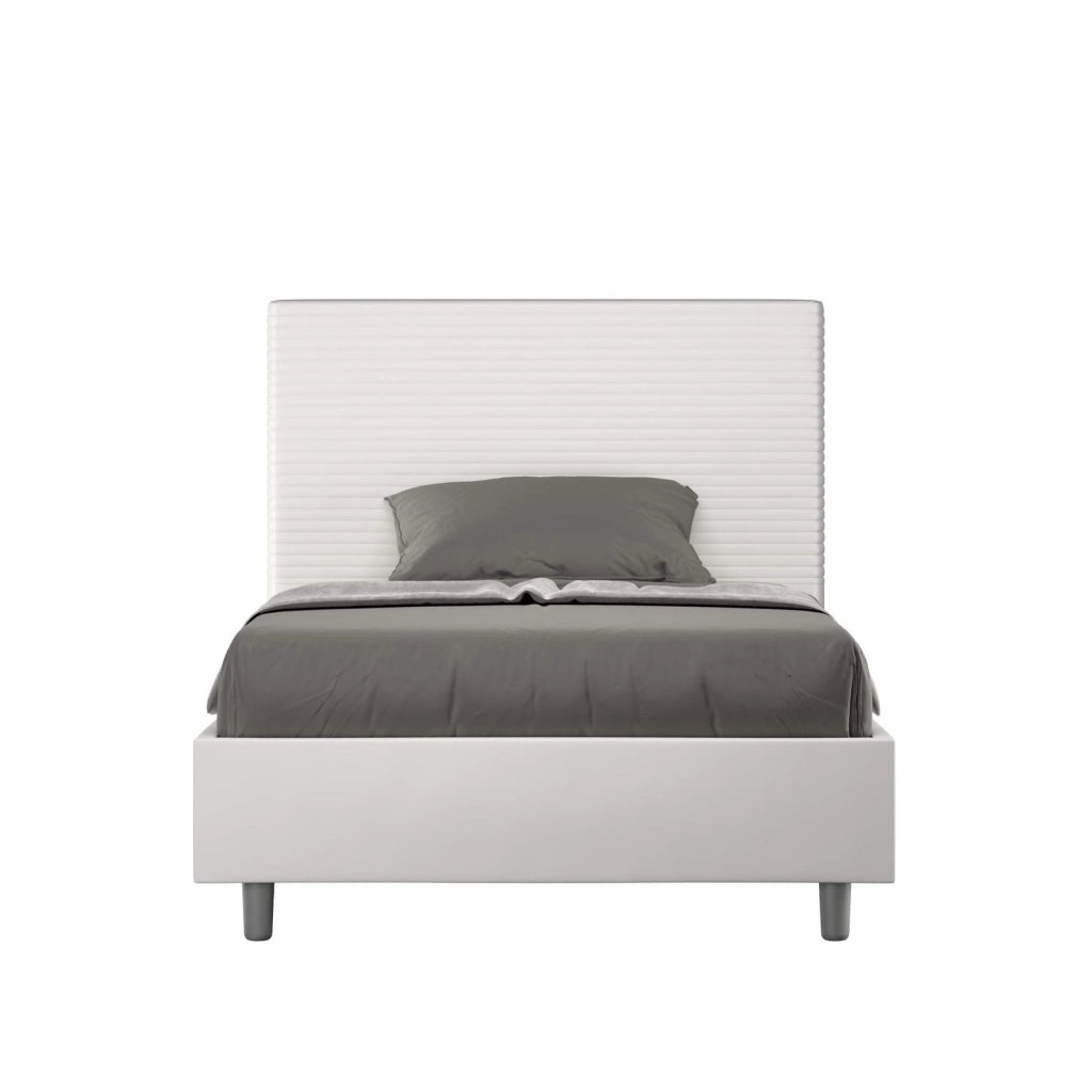 Letto queen size con rete imbottito 150x190 similpelle bianco Focus