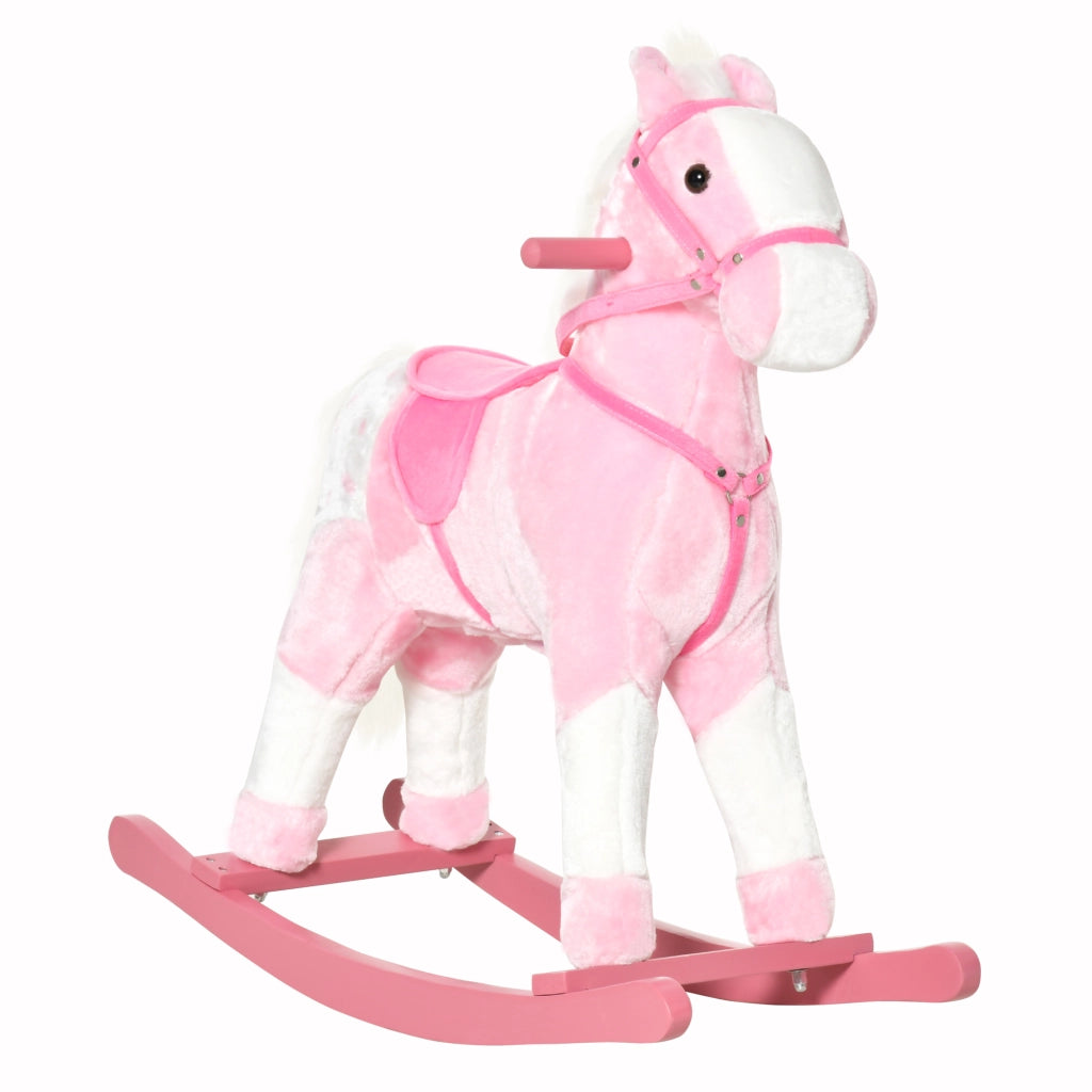 Cavallo a Dondolo Morbido per Bambini 3-6 Anni con Suono ¨C Minimal ¨C 74x28x65 cm Rosa