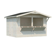 Chiosco in legno da giardino 323x259 cm abete 16 mm con 2 sportelli vendita a ribalta, struttura prefabbricata per mercatini - Esterni da Vivere