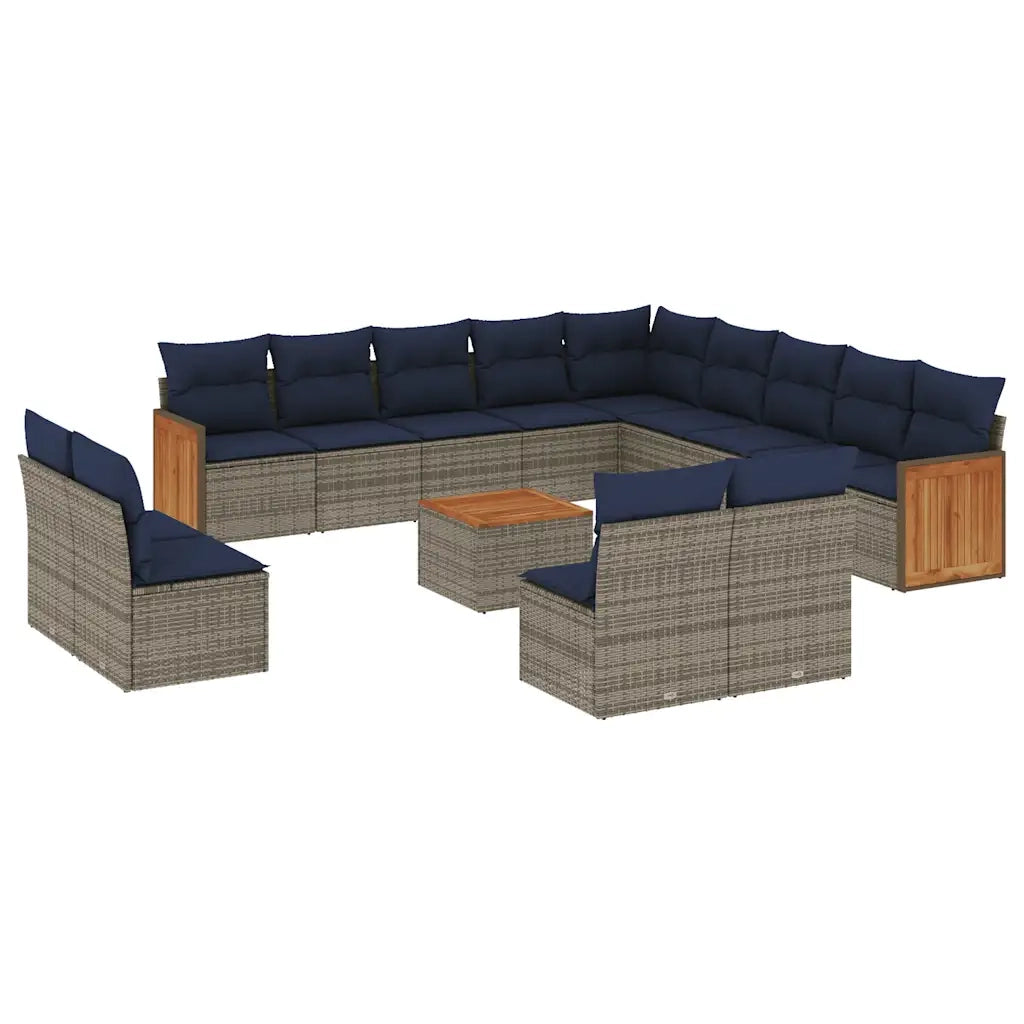Set Divani da Giardino 14 pz con Cuscini Grigio in Polyrattan 3228175