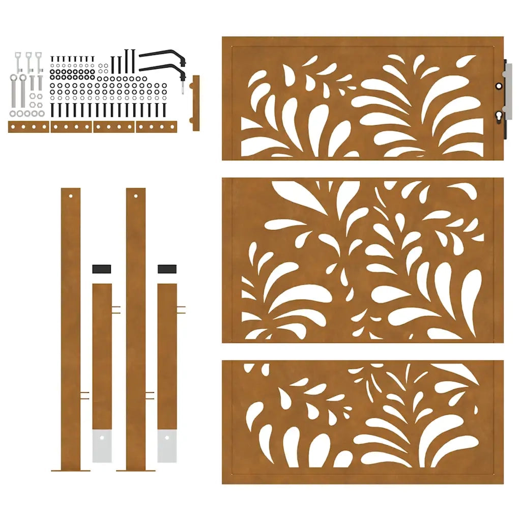 Cancello da giardino 100x125 cm in acciaio corten design ondulato 4100975