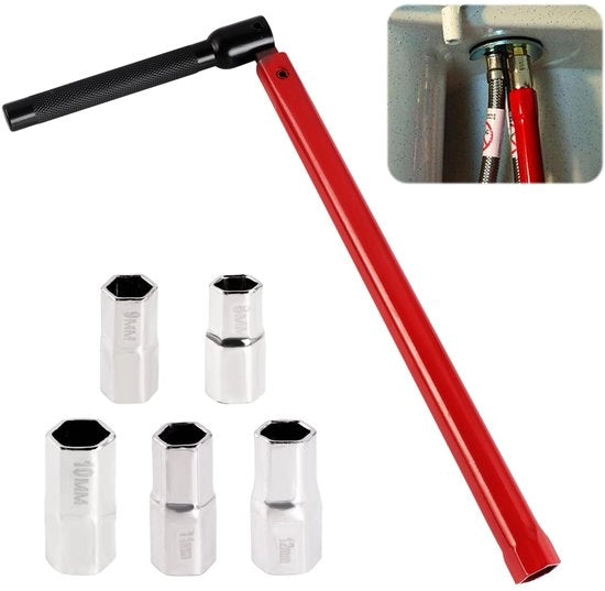 Set di chiavi per pompa a manovella con design rotante - Chiave per pompa - Strumento di montaggio - Manubrio antiscivente - 8-12 mm - Ideale per installazioni sanitarie