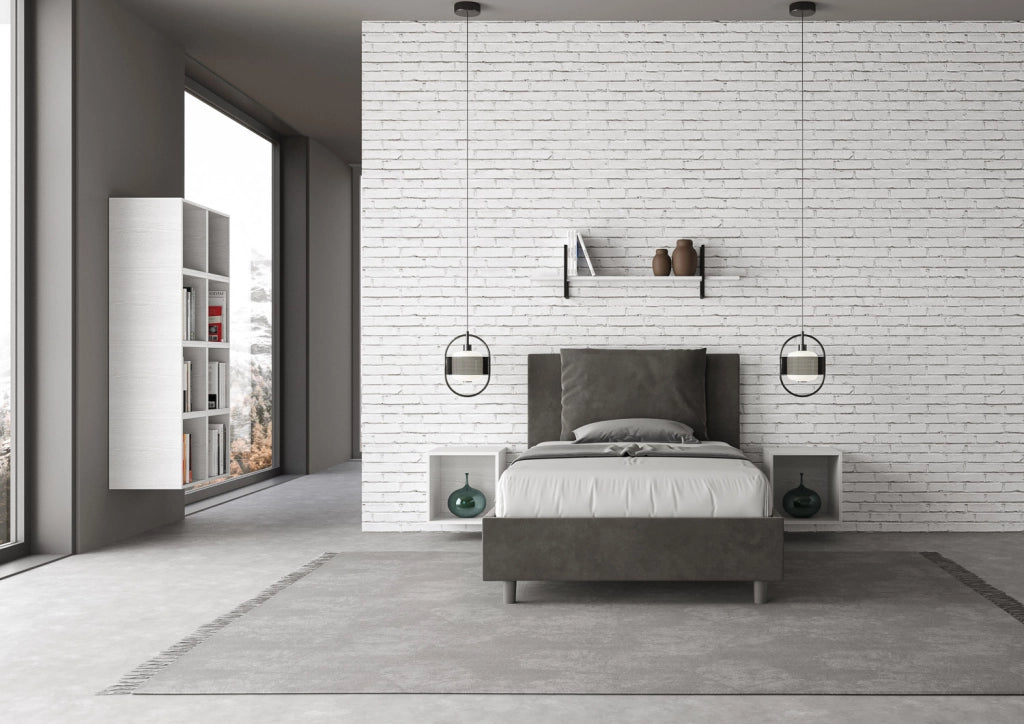 BS COM Letto singolo contenitore imbottito 100x210 microfibra grigio