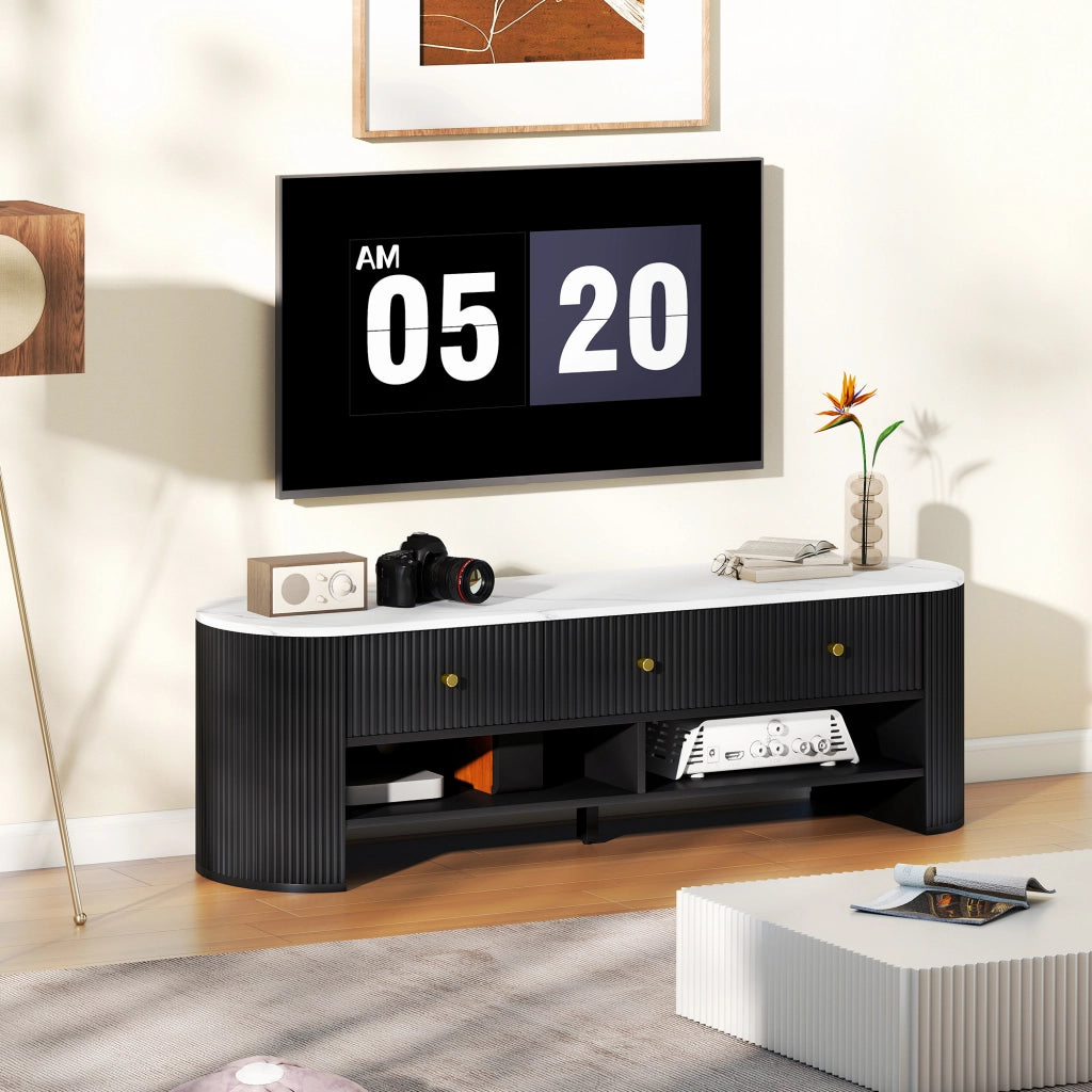 Mobile TV 140 cm ¨C Xylo ¨C Effetto Marmo Nero con 3 Cassetti e 2 Ripiani